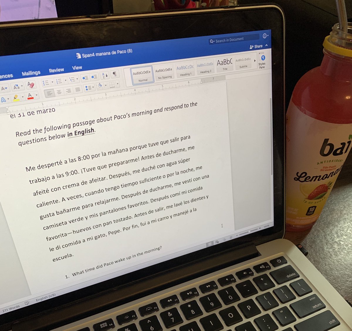 Today my Spanish 4 students are reading a passage regarding daily routines that uses the preterit tense. Tomorrow they will write their own, using mine as a model! The best part? We’re doing this ALL virtually! #ProudPAEducator