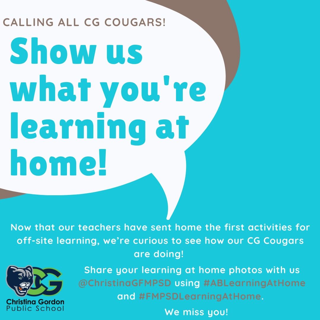 ChristinaGFMPSD's tweet image. Calling all CG Cougars: What does learning at home look like for you?

Share your photos using #FMPSDLearningAtHome and #ABLearningAtHome. Don&apos;t forget to tag @ChristinaGFMPSD . We can&apos;t wait to see what you&apos;re up to!