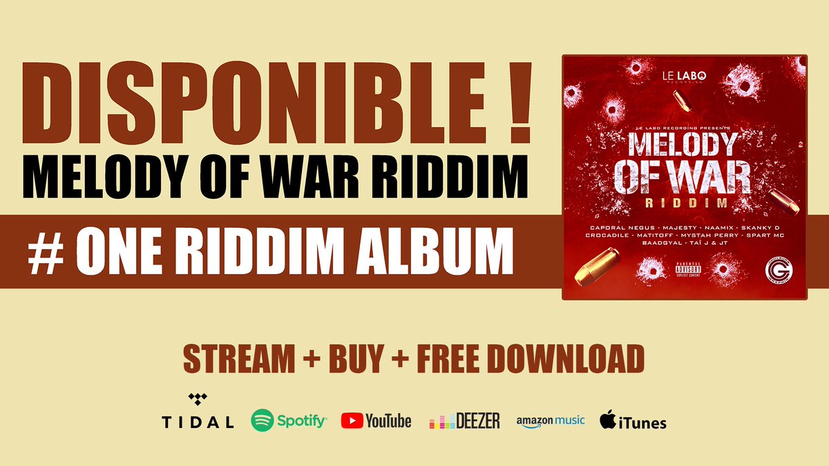IamRiseUp's tweet image. Disponible partout, il n’y a qu’à choisir sa plate-forme préférée et cliquer! ⚡️
#MelodyOfWar #MelodyOfWarRiddim #LeLaboRecording