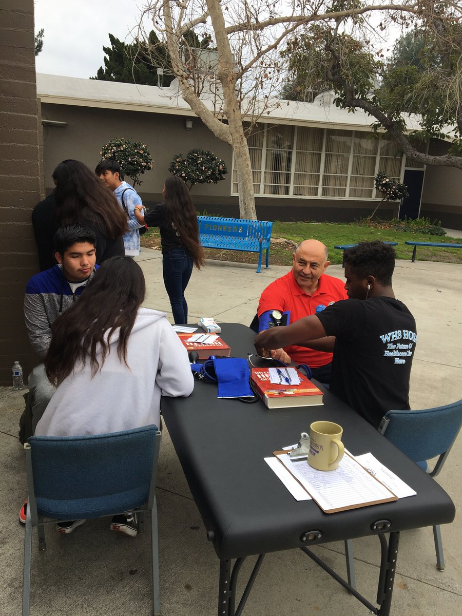 BaldridgeMiss's tweet photo. Virtual Spirit Week Day 2: one of my favorite memories from this year! Ok, I picked two! Our HOSA chapter doing a vital signs clinic where Congressman Lou Correa stopped by AND our students helping present first aid skills to the whole WHS staff! #piosconnect #whspios https://t.co/EkGosPjHXq