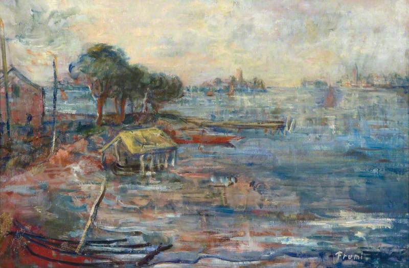 I’m struggling to find much information about her, but Lotte Frumi was born in Venice in 1899, and seems to have lived there all her life. This mid-c20th painting shows a quieter, more domestic side of the city. No grand palazzi or bridges, the landmarks sit across a hazy lagoon.