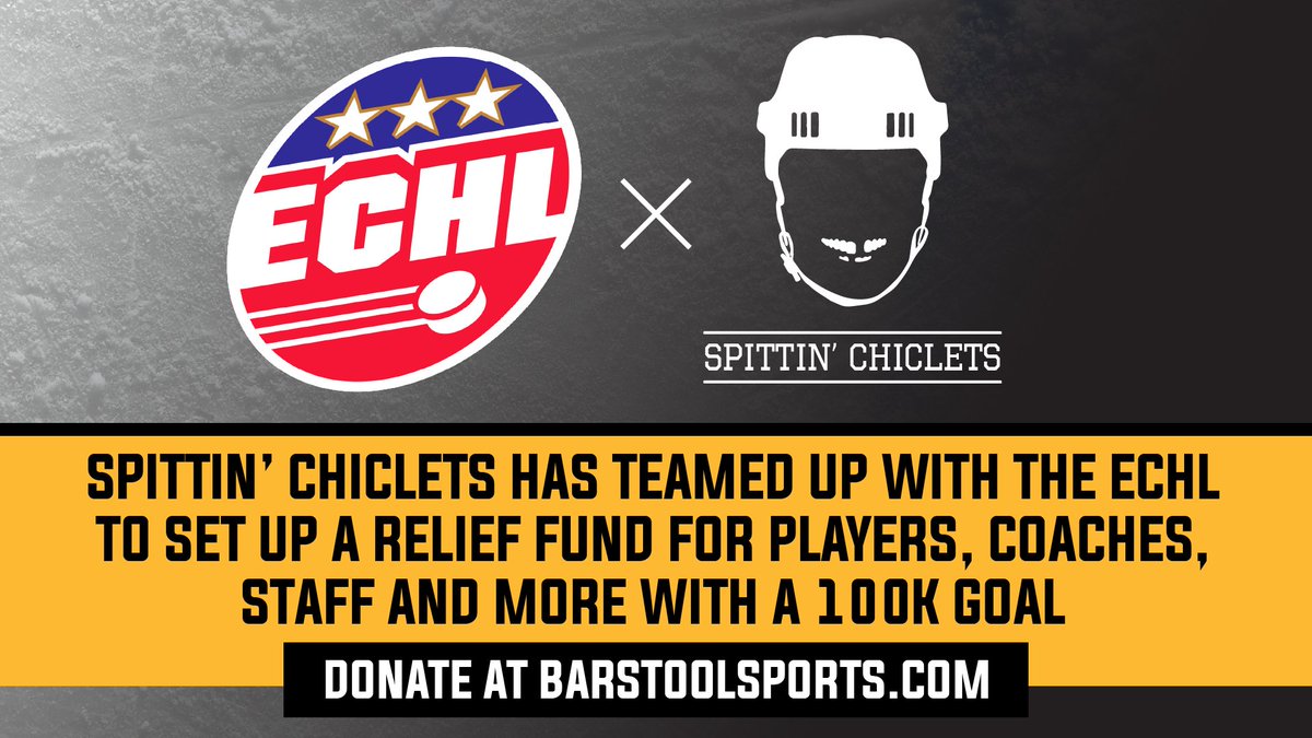 We Have Teamed Up With The <a href="/ECHL/">ECHL</a> To Start A Relief Fund For All Players, Coaches, &amp; Staff Members

DONATE HERE: barstoolsports.com/donate/2190500…