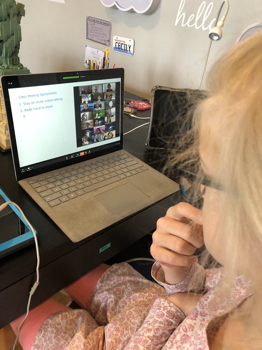 owenpaulus's tweet photo. Today’s @OWSBobcat class meetings. Sharing stuffies and establishing online meeting etiquette. Maybe I should do this at work. https://t.co/mKNZjbYoLf