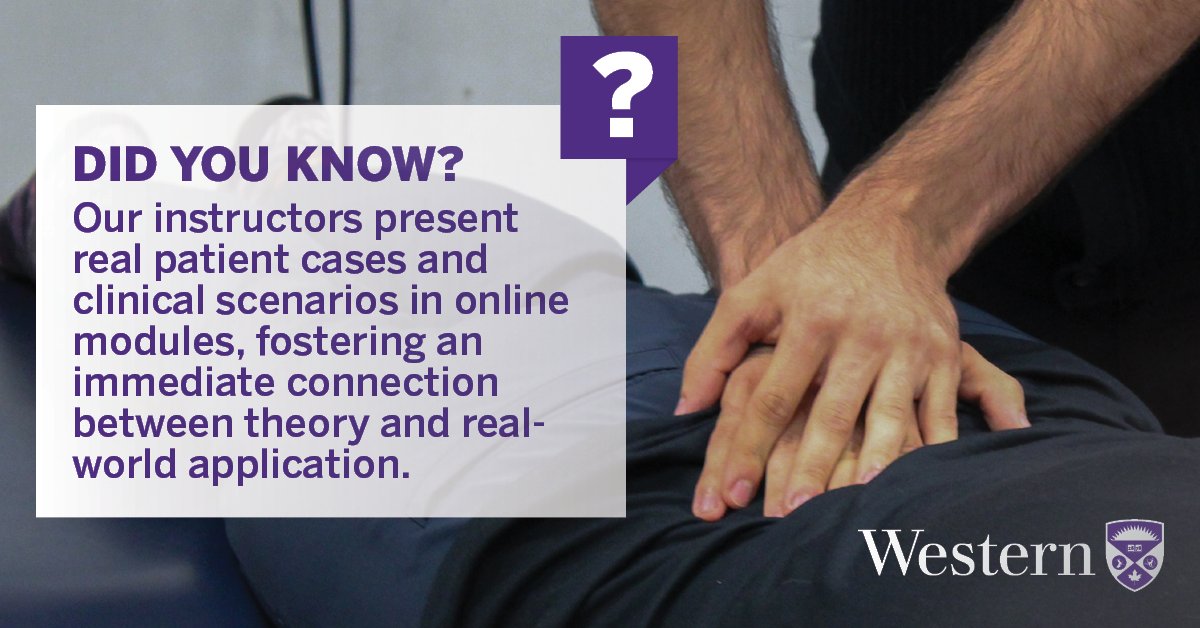 AHCPwesternu's tweet photo. Our program offers authentic learning opportunities delivered virtually. Instructors present live patient assessments via video, and students collaborate on authentic case studies to apply and reinforce new skills & knowledge. Learn more: https://t.co/NsaOdo7aUt #mclsc #physio https://t.co/IR8ZEwgMuG