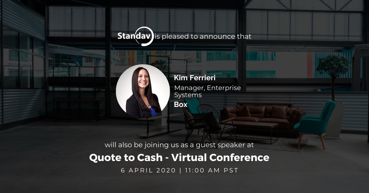 StandavCorp's tweet photo. RSVP here: https://t.co/VvSdsWcdfj
And join Kim Ferrieri- Manager, Enterprise Systems, Box for an insightful discussion on CPQ, Billing and Pricing Solutions for Enterprises at Quote to Cash - Virtual Conference.
#standav #cpq #quotetocash #virtualconference https://t.co/VPKWnaRGZC
