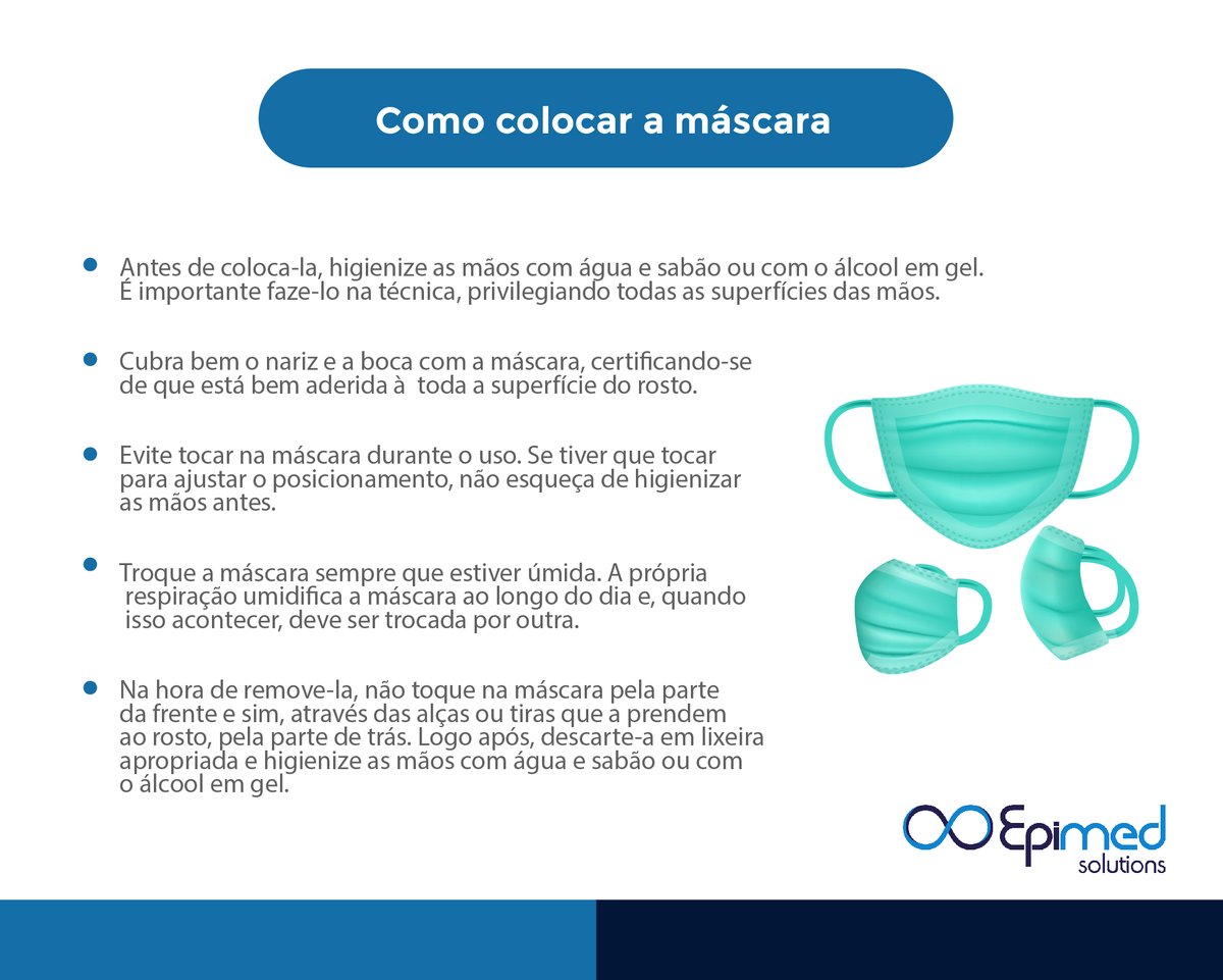Epimed's tweet photo. Veja os cuidados que você deve ter com a sua máscara.😷
.
.
.
#EpimedSolutions #EpimedMonitor #Coronavirus #COVID-19 #Stayathome https://t.co/g6QlLQOGB6
