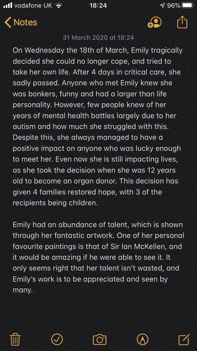 Dan__COYS's tweet photo. During times like this, the importance of mental health is bigger than ever. Please check up on your loved ones, as you don’t know the personal battles people are facing.

Please read this heartbreaking story about Emily. Every retweet is greatly received to help spread awareness https://t.co/sAC50yKnX6