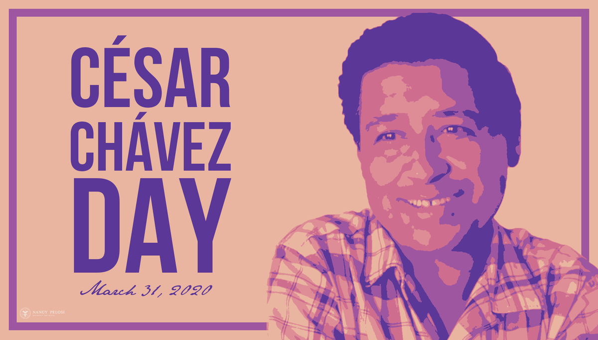 SpeakerPelosi's tweet photo. César Chávez’s towering vision and determined voice helped put the American dream within reach for millions. His commitment to putting workers and families first remains our inspiration and our responsibility. #CesarChavezDay https://t.co/2tFSiONuwG https://t.co/yX7NQgBACF