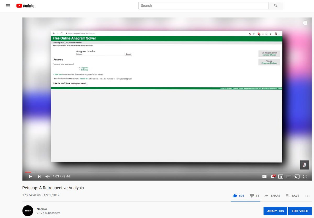 Tomorrow marks one year since my Petscop Retrospective Analysis. I want to say from the bottom of my heart to everyone that's subscribed to me, thank you so much for an excellent year. I apologize for the lack of uploads, but I do plan on getting better about it. Thank you ❤️