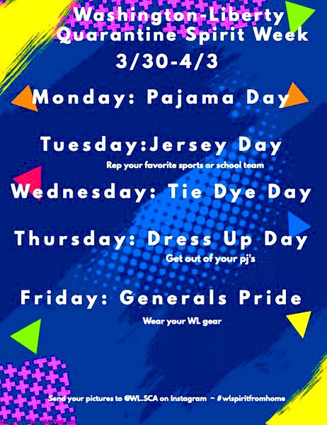 Showing off that <a href="/GeneralsPride/">Washington-Liberty HS</a> Spirit!! #QuarantineSpiritWeek #JerseyDay #wlspiritfromhome
