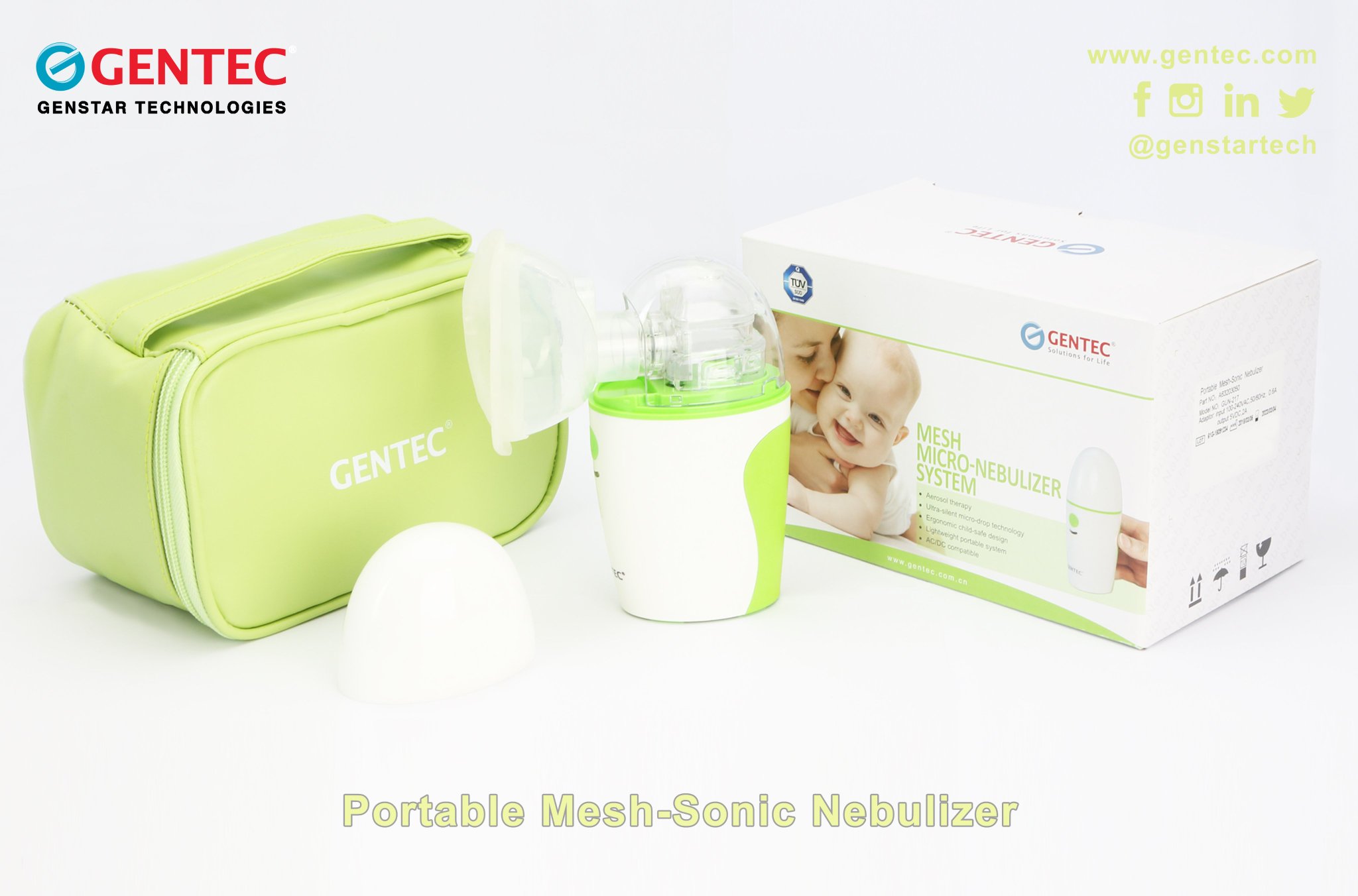 Genstar Technologies The Gentec Portable Mesh Sonic Nebulizer Is Designed For Treatment Of Cystic Fibrosis Asthma Copd And Other Respiratory Diseases It Is Capable Of Breaking Down Medical Solutions Into Small