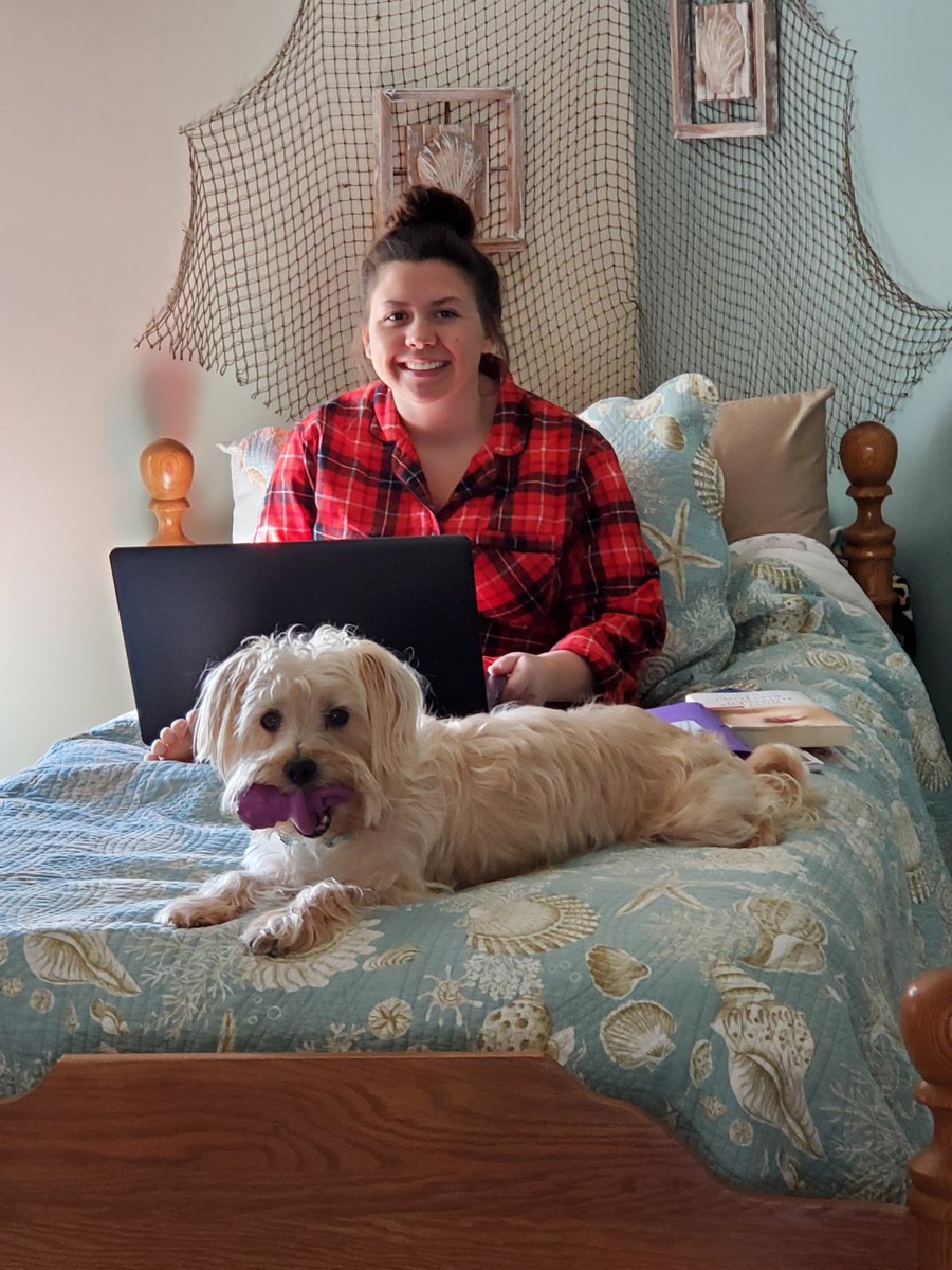 kellymelton1's tweet photo. My daughter, @Amara_Stroud, a second year junior at Murray State. Here she is with her dog, Max, doing her online classes.  We call it Zoom University.  Max attends EVERY class with her.
@GovAndyBeshear 
@AndyBeshearKY 
#TeamKentucky 
#Healthyathome 
#TogetherKY 
#Patriot https://t.co/mAN3tBrlnR