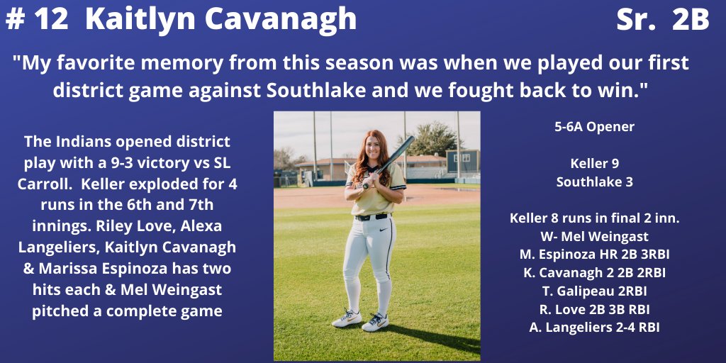 Keller_Softball's tweet photo. Today's favorite memory from the 2020 season comes from Senior 2B Kaitlyn Cavanagh @kaitlyncavanagh @KellerISD @KISDAthletics @KHSIndianNation https://t.co/hkGUcWc3pP