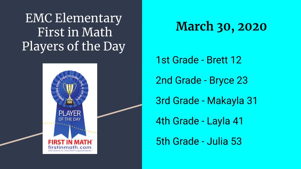 Great job <a href="/SASD_EMC/">E.M.C. Elementary</a> <a href="/FirstInMath/">First In Math</a> Players of the Day!!
<a href="/RobertSun24/">Robert Sun</a> <a href="/astauffer23/">Amy Stauffer</a>