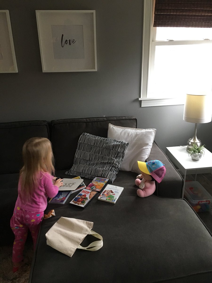 CooperConnects's tweet photo. Someone is ready for @indylibrary to open back up. She’s pretending to make a trip to the library w/ her stuffed animals. #QuarantineLife https://t.co/46Vfg664IZ