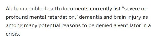 Meanwhile, in Alabama, eugenicists are writing the state's response to COVID-19:  https://www.al.com/news/2020/03/alabama-limit-on-ventilators-discriminates-against-intellectually-disabled-advocates-claim-in-legal-challenge.html