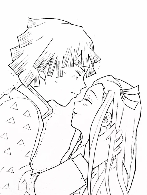 【ぜんねず】リクエストいただきました✨
付き合いたて/でこちゅー/線画/
拙いですが、宜しければご自由にお塗りください?☺️ 