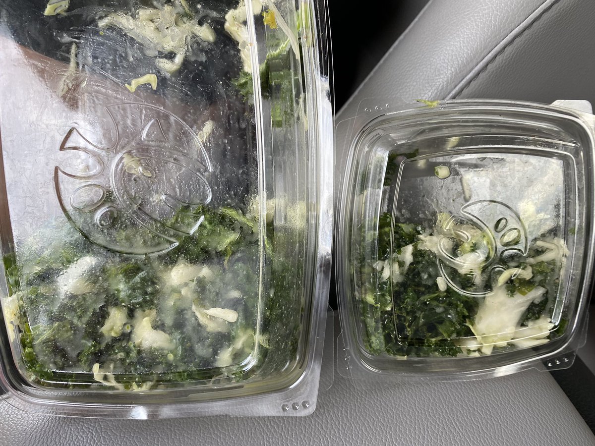 1fabgal's tweet photo. @ChickfilA Large vs Small Kale Salad.... This can’t be right. https://t.co/1N9CONm7LQ
