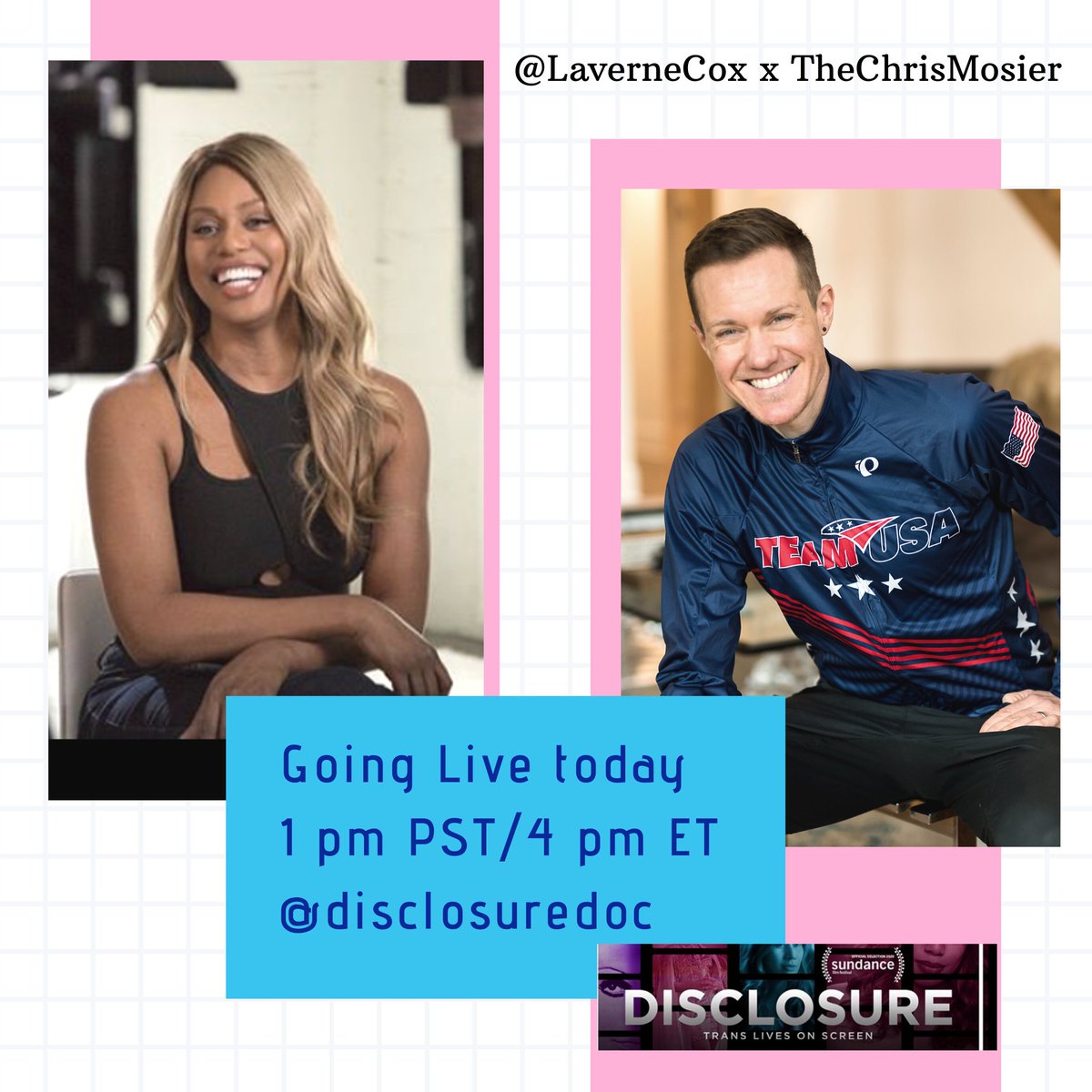 TheChrisMosier's tweet photo. TODAY: Going LIVE on @Disclosure_Doc's IG with the one &amp; only @Lavernecox at 1 pm Pacific / 4 pm Eastern - happy #TDOV ! https://t.co/VuYWs9lwYc