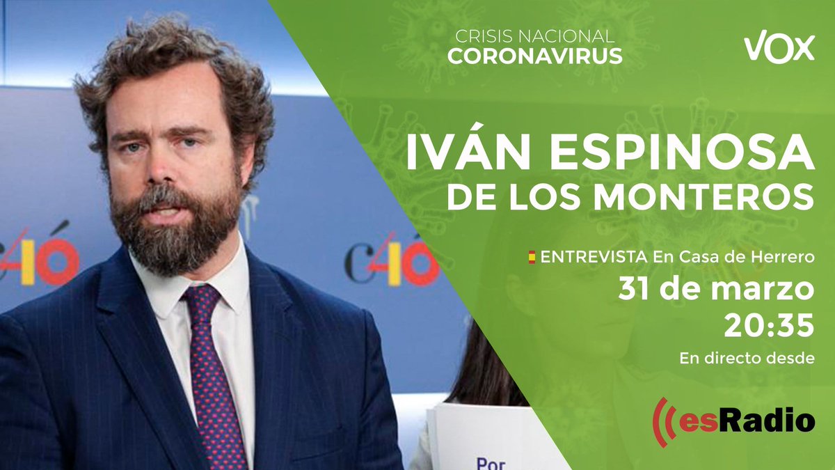 JoseRMolinaGonz's tweet photo. 📻Hoy @ivanedlm en @encasadeherrero de @esRadio @libertaddigital a las 20:30 🕤 para explicar 📗#ProgramaVox las 📝#10MedidasVox @vox_es @VOX_Congreso 📢#ProtejamosEspaña #FuerzaEspaña @KettyGarat @libertaddigital @joseramirezdel2 @fjconpe @Isabelperezmoi1 https://t.co/r4vWVyyaAp