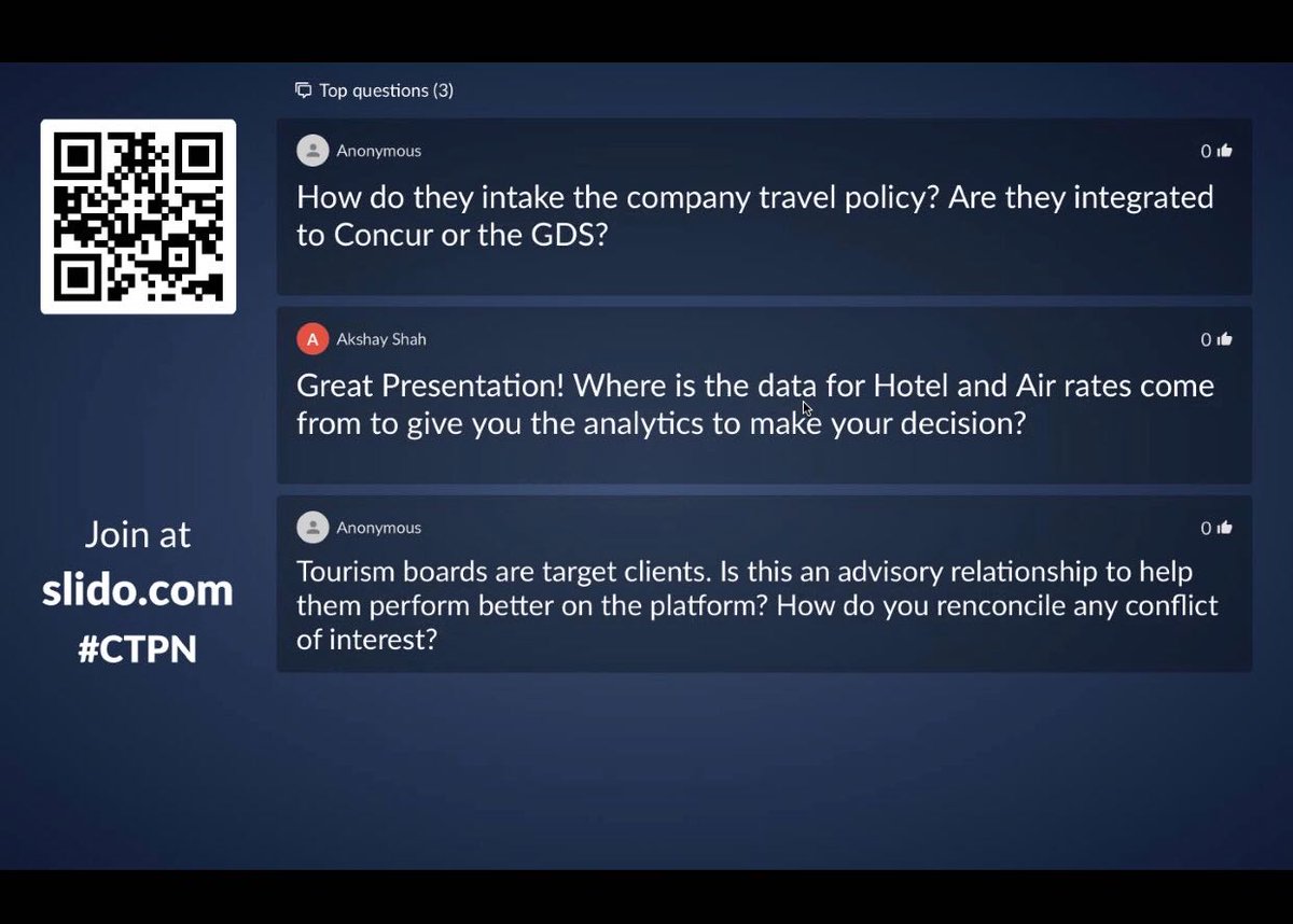 Keep your questions going via slido.com #CTPN

#traveltech #travelsolutions @travelinnovation #travelstartups #voyagerhq