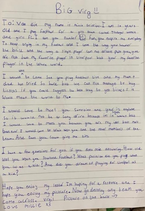 lisagriff4's tweet photo. Please could you take the time to read my letter and answer my questions please 🙏🙏# your biggest fan ⚽️⚽️⚽️⚽️#AskVirgil https://t.co/KN5qXfa6Cf