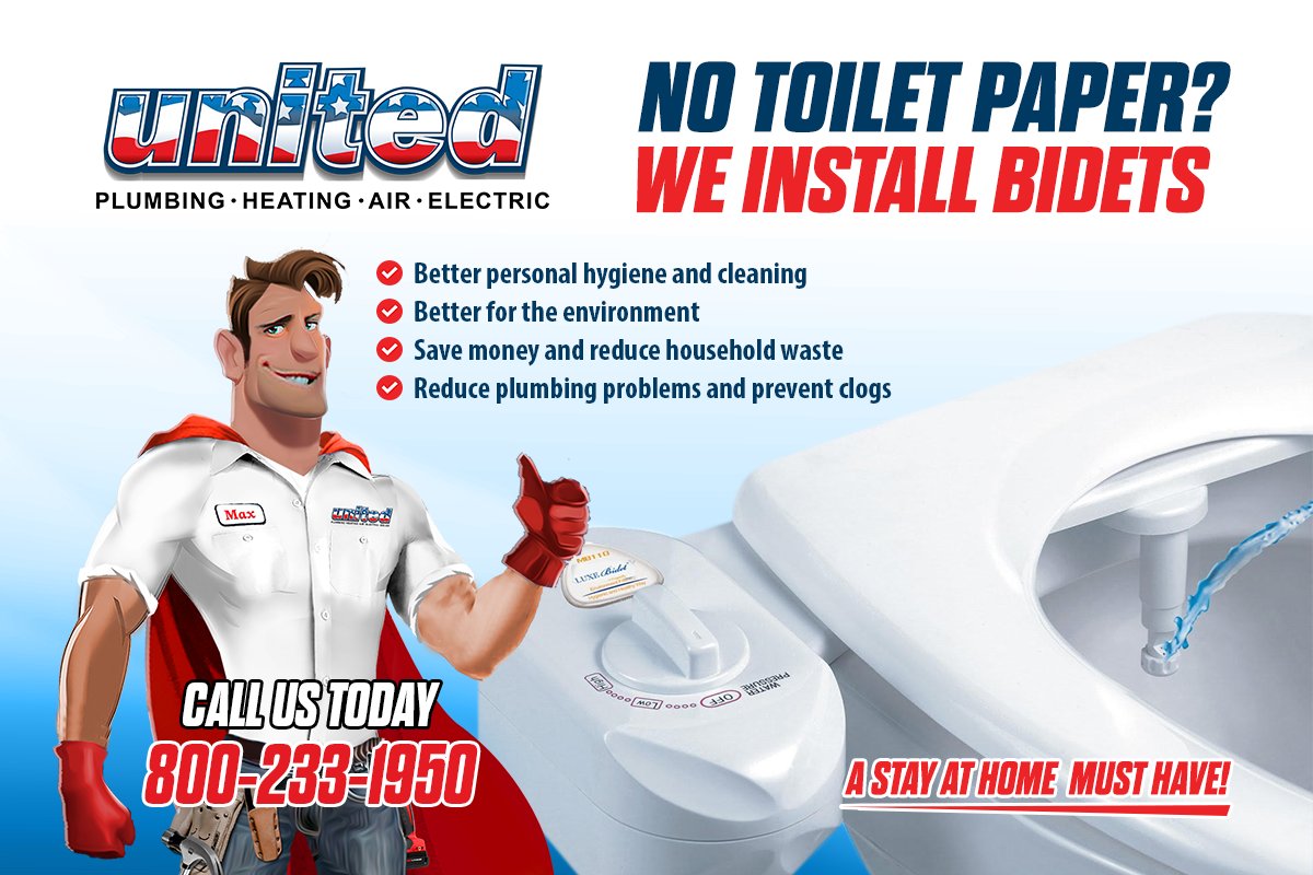 localunitedserv's tweet photo. Never worry about running out of toilet paper again with a bidet! Call United Plumbing Heating Air &amp; Electric for all your essential health needs. #bidet #toilet #bidetproducts #plumbing #sandiego #hvac #ac #heating #homeservices #health #sanitary #bathroomremodel https://t.co/2N7PVKrQTE