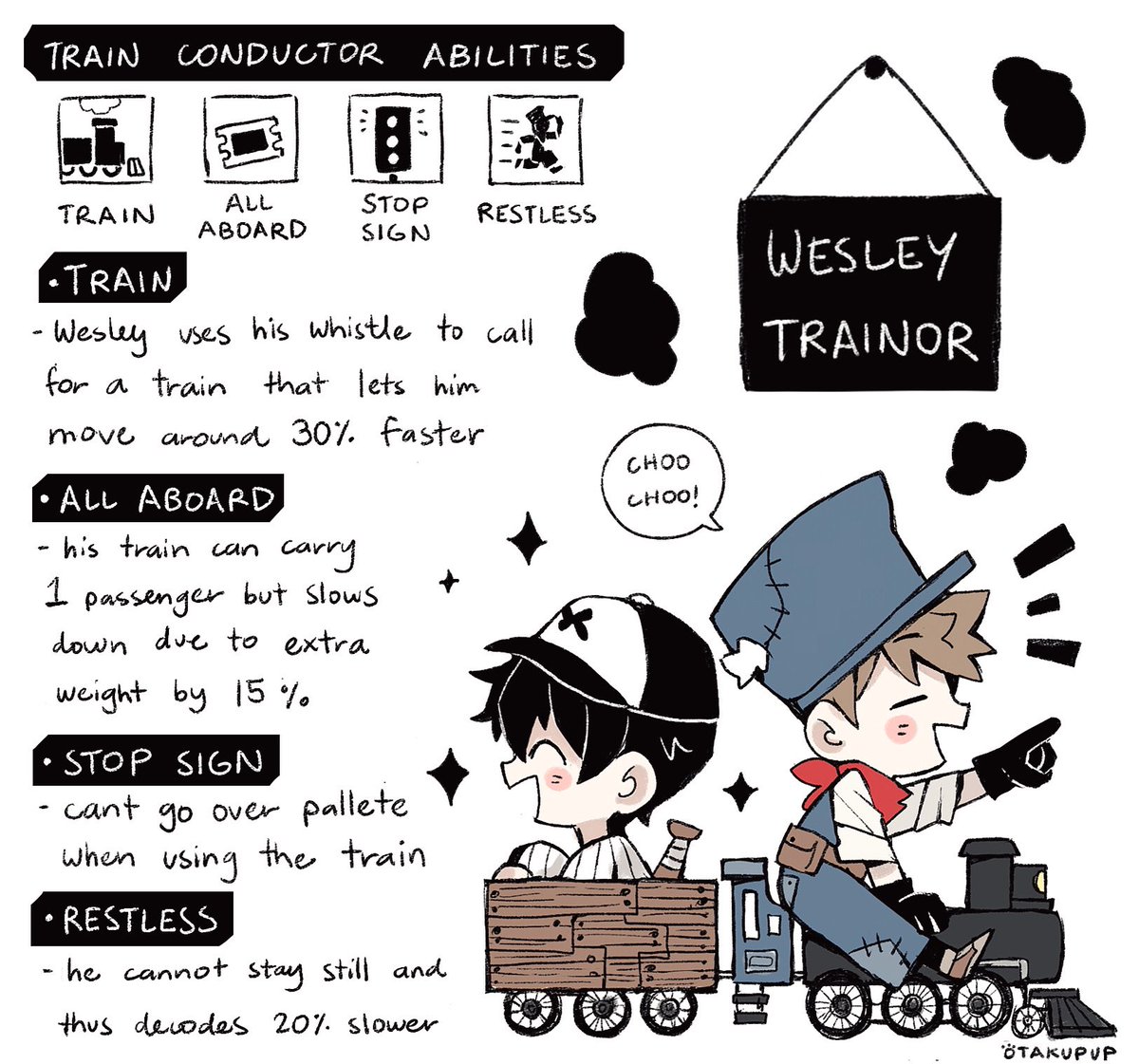 Train Conductor's abilities revealed! #identityvoc 

Extra info i couldn't fit though
-his train slowly deplets its gas when you use it
-when hit by a hunter while riding a train, you lose 20% of your train life but both you and your pssenger wont get hurt 