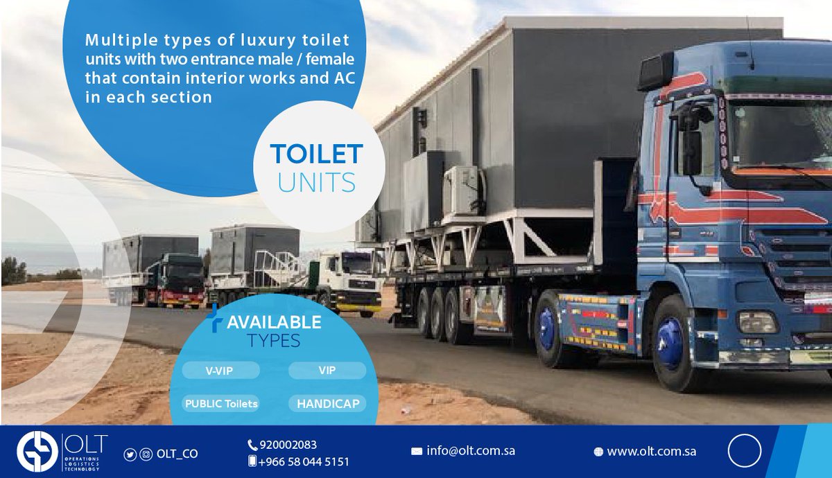 OLT_Co's tweet photo. Cabin toilets for all events, construction sites and more, we provide you with the highest and latest specifications.
We will be happy to serve you.
Contact us at:
920002083
0580445151
#OLT #events #riyadhevents #OLTlogistics #ksa #DrivingYoutoSuccess https://t.co/xWEevCqr1Z