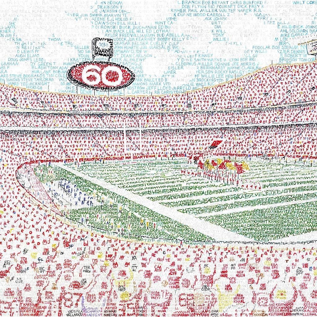 Chiefs fans, this one's for you. Arrowhead Stadium handwritten with every Chief ever. Great gift for a die hard fan!