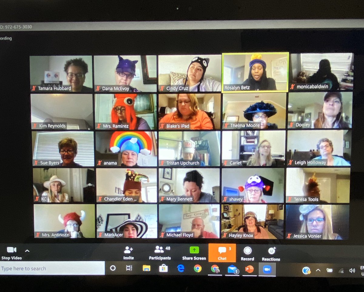 Lister_Lions's tweet photo. Fun times with Lister Staff Zoom Meeting - it’s Hat Day!! #virtuallionhunt #GISDAlwaysConnected @Lister_Lions https://t.co/t4kQoMuTQM