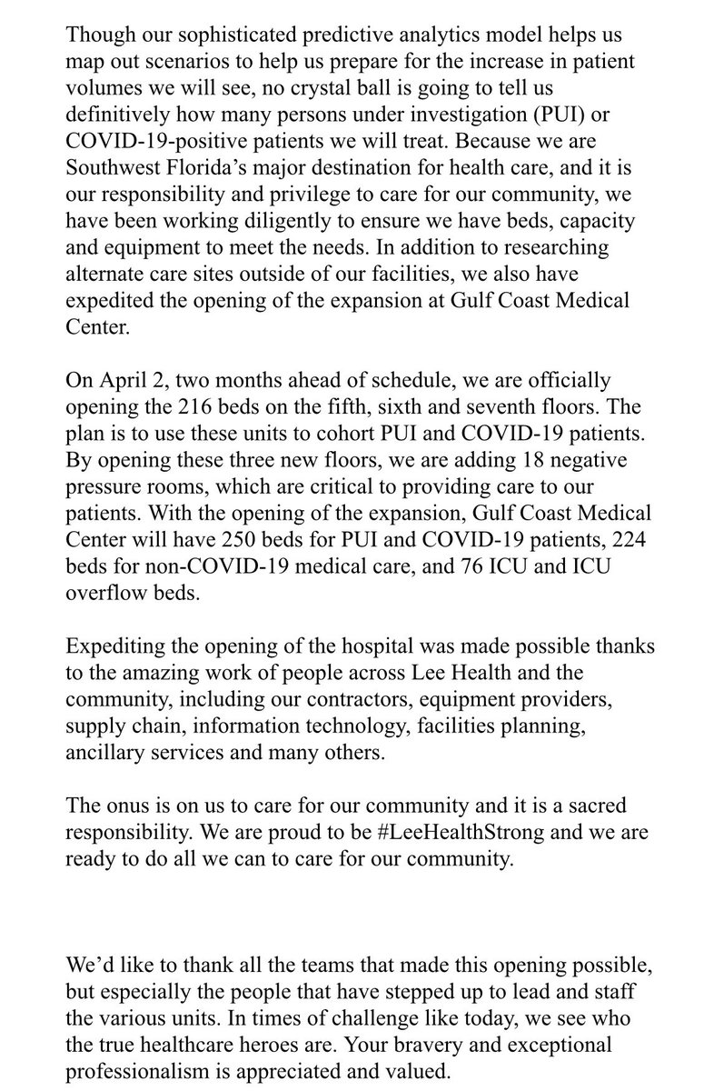 Lee_Health's tweet image. COVID-19 UPDATE: March 31, 2020:

A message from Lee Health President &amp;amp; CEO, Larry Antonucci (@DrAntonucci), M.D., MBA:
