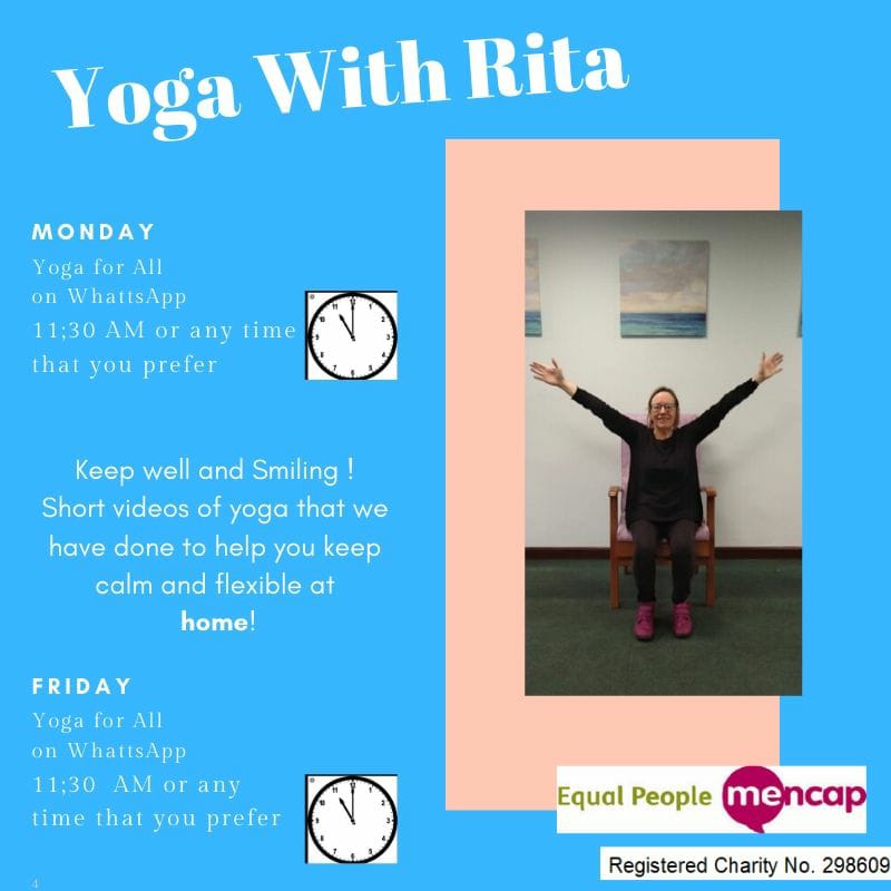 Equal People mencap (@equalpeoplemenc) on Twitter photo At times like these, it's very important to look after our wellbeing. We are making short videos of yoga for people to follow along at home. Rita will give you exercises every Monday and Friday. Let us know if you would like to be involved! @KandCfoundation @CityBridgeTrust <a href="/RBKC/">Royal Borough of Kensington and Chelsea</a> At times like these, it's very important to look after our wellbeing. We are making short videos of yoga for people to follow along at home. Rita will give you exercises every Monday and Friday. Let us know if you would like to be involved! @KandCfoundation @CityBridgeTrust <a href="/RBKC/">Royal Borough of Kensington and Chelsea</a>