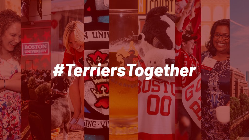 bualumni's tweet photo. On Thursday, April 2, we’re encouraging BU alumni, students, faculty, and staff all over the world to wear BU gear for the day and post proudly across social channels using #TerriersTogether—along with any message of positivity and connection for the BU community. https://t.co/hPaRclLaMA