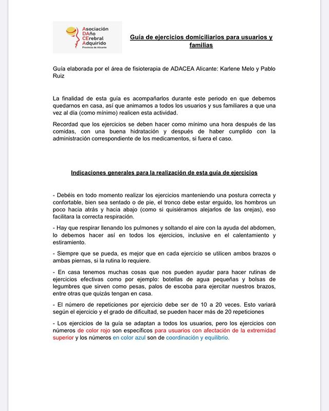 ADACEA's tweet photo. Os dejamos una rutina de ejercicios que han hecho nuestros fisioterapeutas Pablo y Karlene. Esperamos que os sea de ayuda. #dañocerebraladquirido #adaceaalicante #neurofisioterapia #rutinasencasa #adaceasequedaencasa #covıd19 https://t.co/zt9E6QBM6W https://t.co/FI4QH35qY5