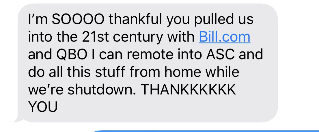 tpatterson417's tweet photo. I had a client text me last week, thankful that we moved her to cloud accounting!  Let me know if we can help you with this same transition!
#bkdllp #outsourcedaccounting #trustedadvisors https://t.co/5t8JMYjQ6x