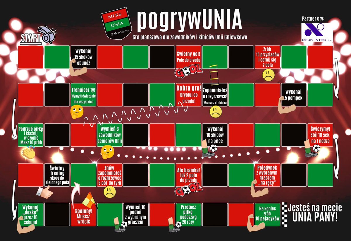 MLKSUnia's tweet photo. Możecie wydrukować i zagrać w naszą grę planszową. 

pogrywUNIA przed Wami! ❤️💚🖤⚽️ https://t.co/dskNxHMhIK