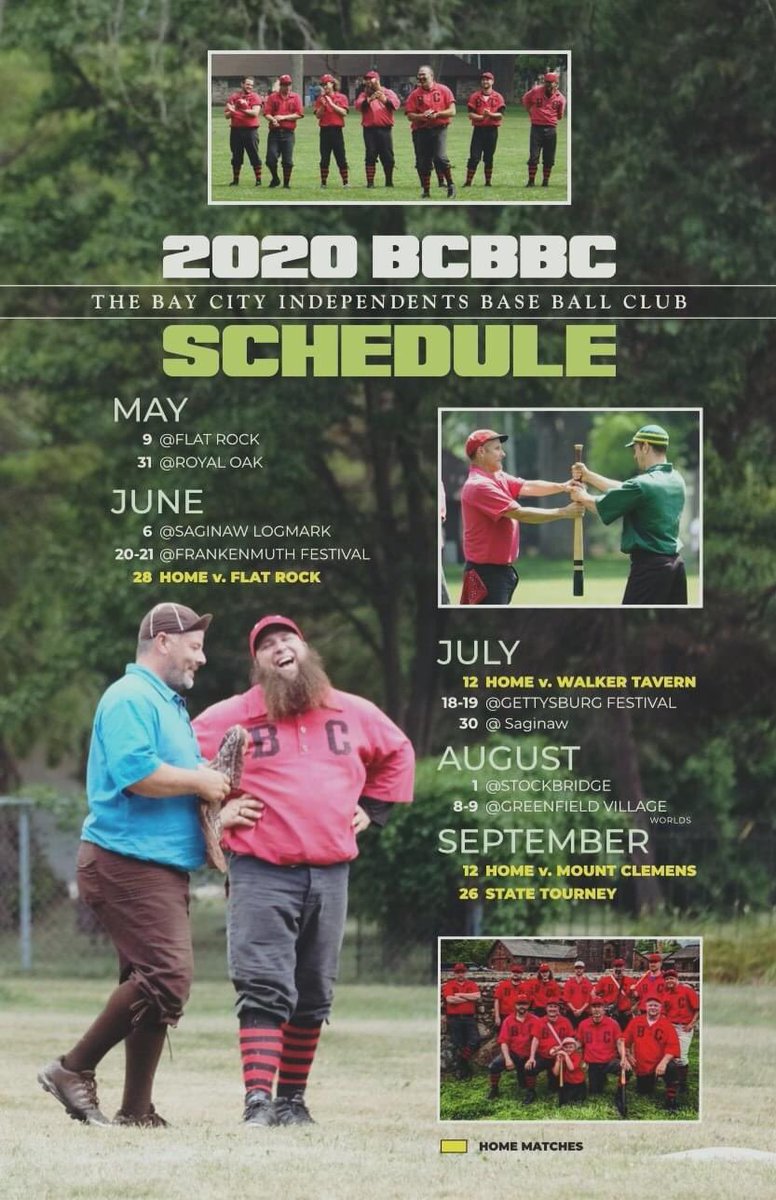 BayCityBaseball's tweet photo. Hang in there, Independent fans. We will overcome this and be back outside, in the dirt and grass, in no time! Attached is our #2020schedule. We hope to see you all soon. Stay healthy and #Huzzah! #vintagebaseball https://t.co/TOO6rgUCn8