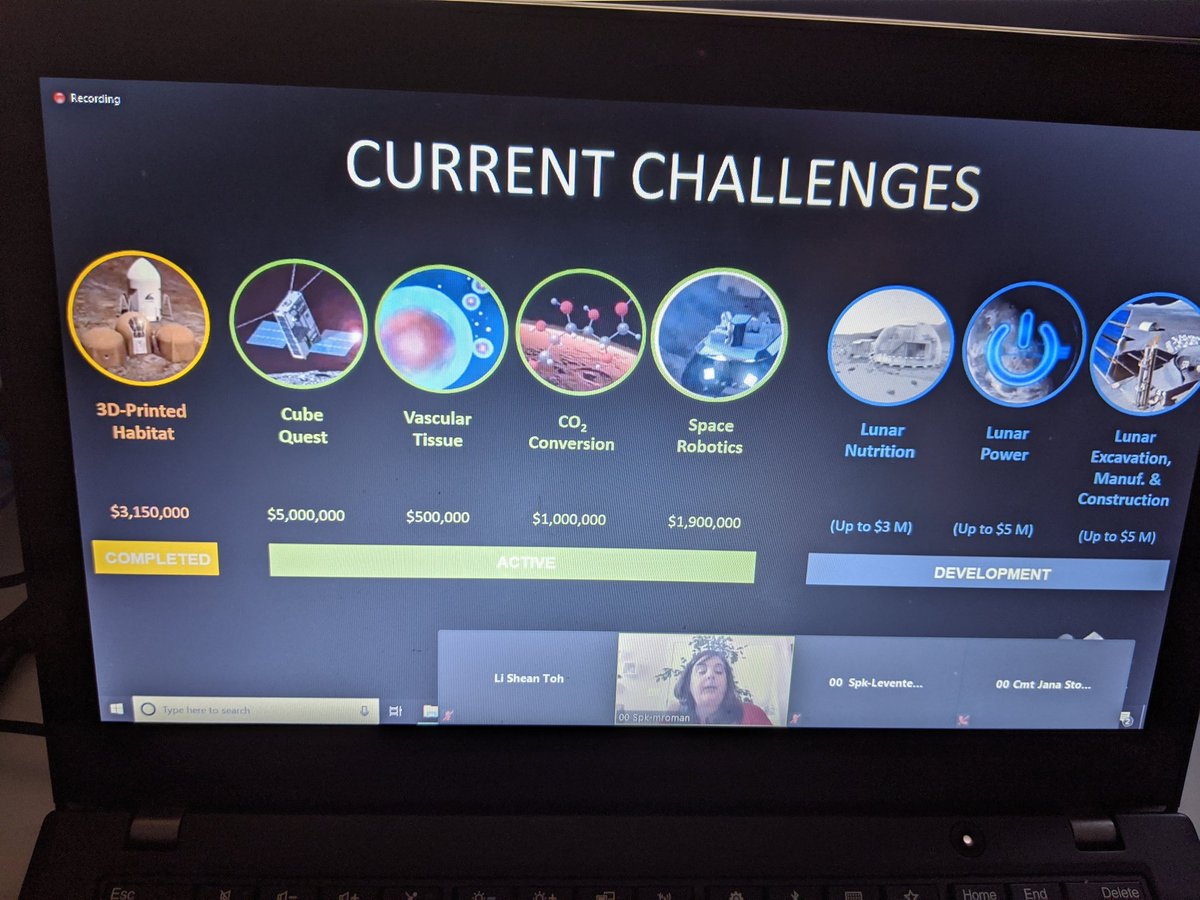LiSheanToh's tweet photo. The current challenges for the NASA Centennial Challenge Programme #spacescienceweek with @theNASEM Virtual Committee meeting. #spacemedicine #astropharmacy #astrofood #ISS https://t.co/LnSlaL39CW