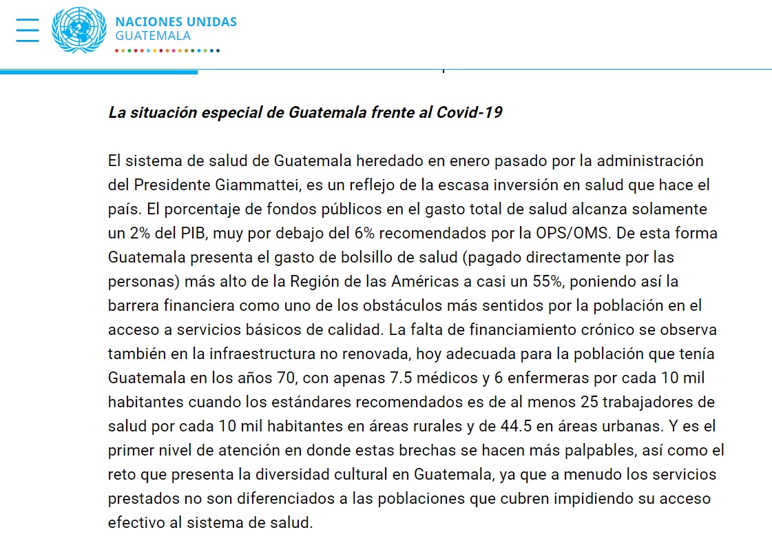 AdrianSoto_EU's tweet photo. #Urgente | La Coordinadora Naciones Unidas en Guatemala, Rebeca Arias, advierte que Guatemala es un país extremadamente vulnerable al #Covid19gt debido a la escasa inversión en salud, la inseguridad alimentaria y nutricional, el limitado acceso a agua potable y saneamiento. https://t.co/01I0qKOgpd