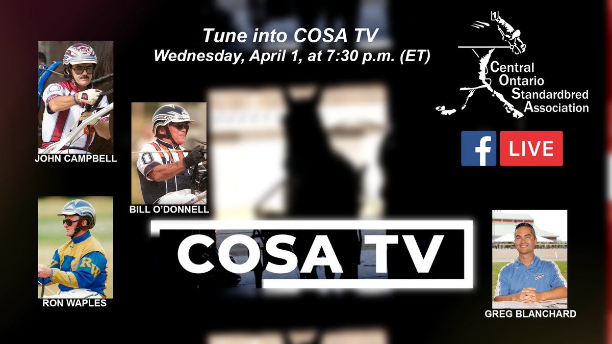 COSATV's tweet photo. Three harness racing legends join Greg Blanchard this Wednesday night 7:30 p.m. John Campbell, Bill ODonnell and Ron Waples will relive some of great horses and moments that shaped their Hall Of Fame careers. https://t.co/2U3gLG4JlJ