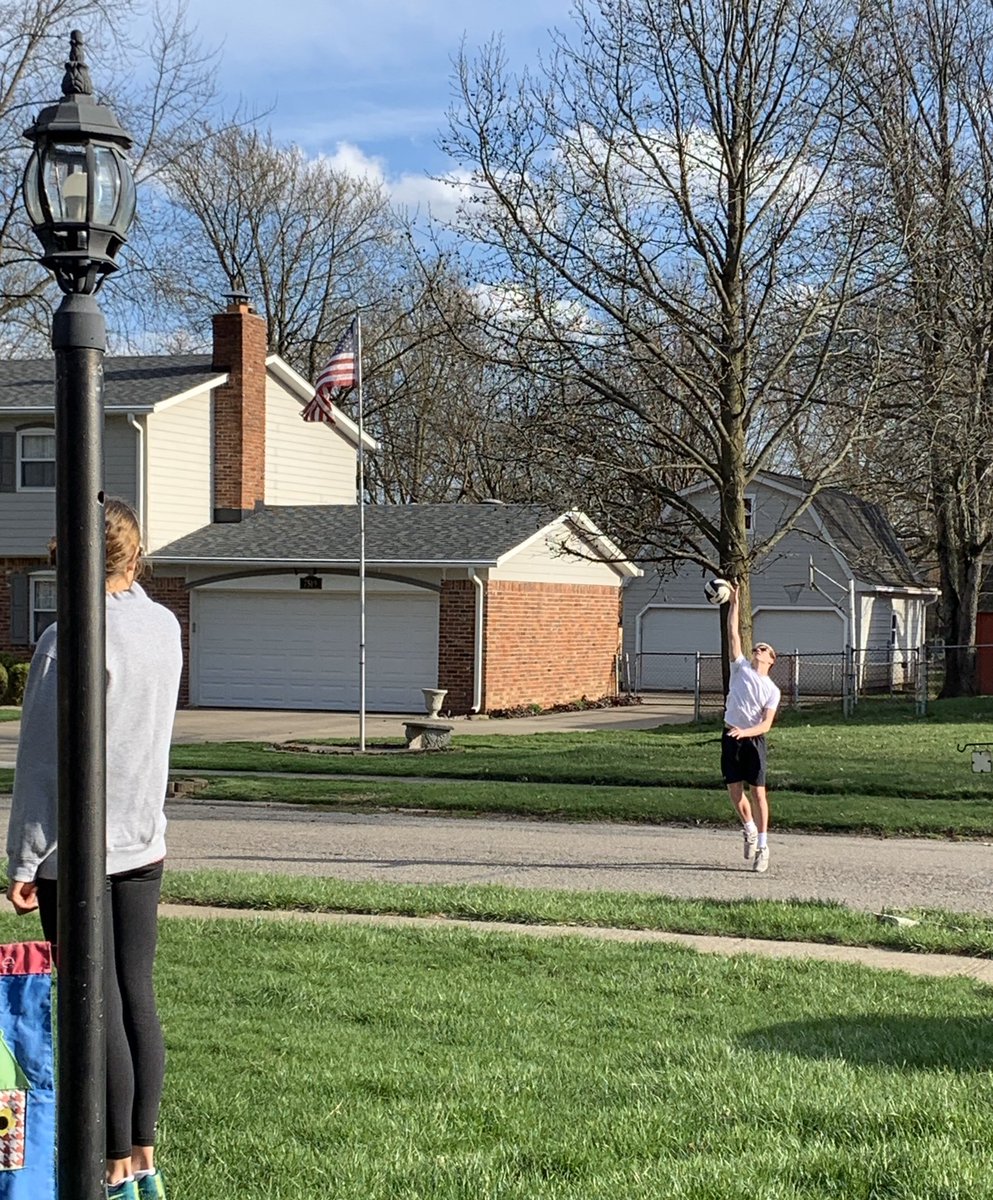 CRHS_boysvb's tweet photo. It’s not the same as a practicing with teammates, but Cole still managed to get a spring break workout in on Monday. Thank goodness big sister, Grace, plays volleyball, too! https://t.co/wtKtYukGMh