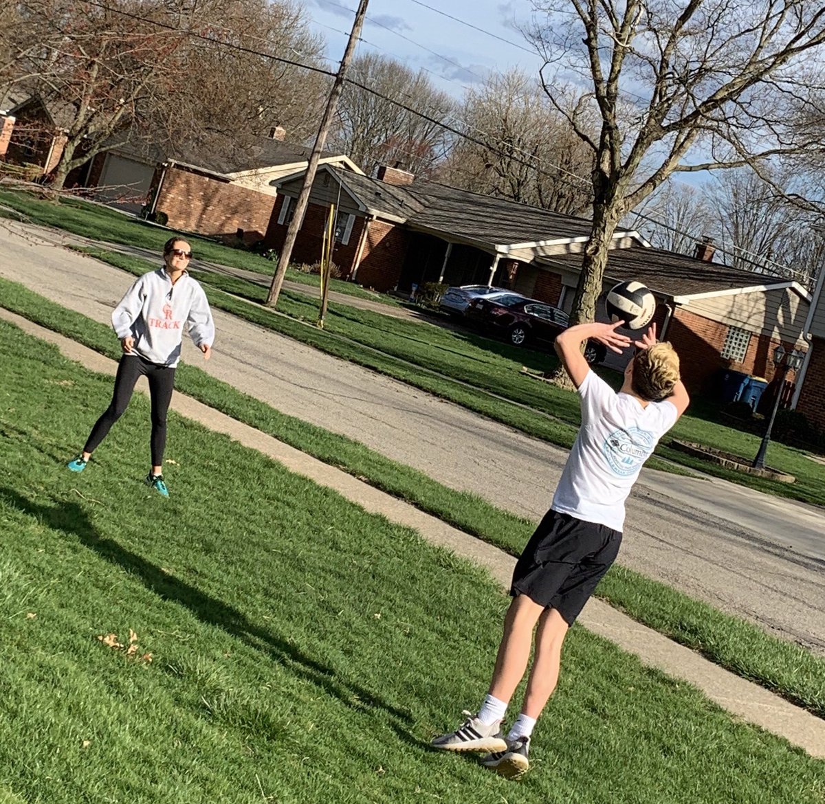CRHS_boysvb's tweet photo. It’s not the same as a practicing with teammates, but Cole still managed to get a spring break workout in on Monday. Thank goodness big sister, Grace, plays volleyball, too! https://t.co/wtKtYukGMh