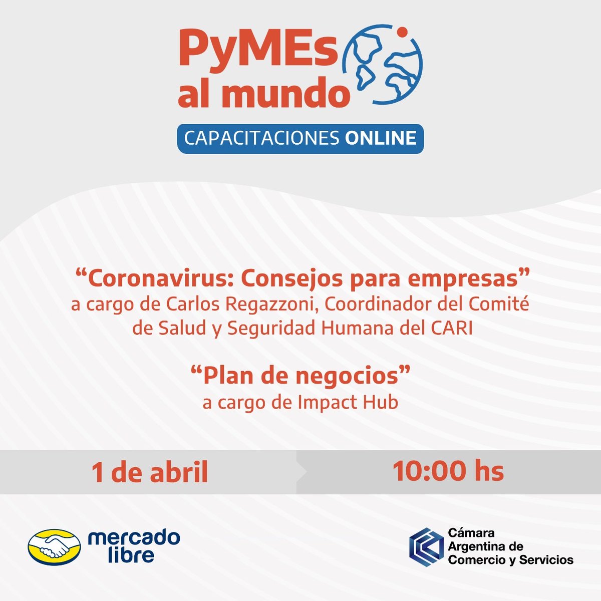 CACteinforma's tweet photo. Seguimos capacitándote, ahora desde tu casa ;) Participá el próximo miércoles de nuestra #CapacitacionOnline de #PyMEsAlMundo, vamos a hablar sobre #Coronavirus y cómo tratarlo desde tu empresa. Para participar ingresá en: https://t.co/cdQca40iMi ¡No te quedés afuera! https://t.co/ujVtslDnDJ