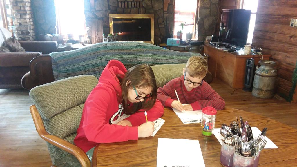 JulieHaskin4's tweet photo. Homeschool packets arrived today for those of us without internet!! They both asked to get started!! Guess they were tired of learning Geometry and Algebra II!! #wearebranson https://t.co/IdJq2bJwbv