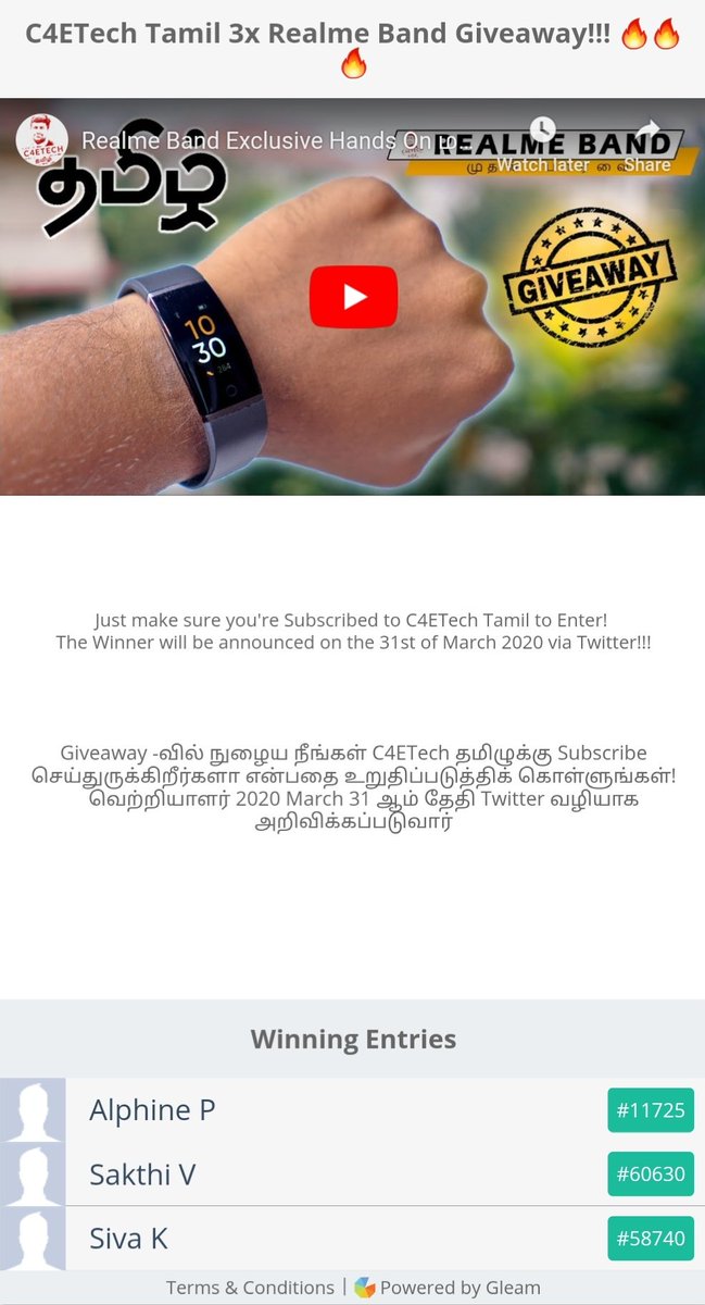 C4ETechTamil's tweet photo. Congratulation to the winners of our #realmeband giveaway. You'll be getting a mail from us next week!!! Thanks to everyone else for participating and g'luck with the other running giveaways. https://t.co/0Chu0iaz7D