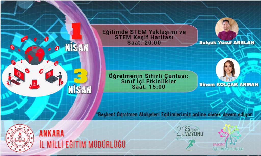 Başkent Öğretmen Atölyeleri Projesi kapsamında online eğitimlerimiz başlıyor. Zoom ID: 940779994
■AnkaraMEM■
<a href="/ziyaselcuk/">Ziya Selçuk</a> <a href="/tcmeb/">Millî Eğitim Bakanlığı</a> @hmzaydg  <a href="/turanakpinar/">Turan AKPINAR</a> @mehmeta53569834 <a href="/MemAnkara/">Ankara İl Millî Eğitim Müdürlüğü</a> @ArgeAnkara