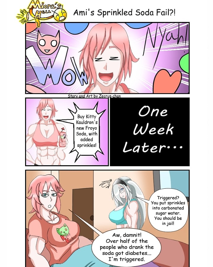 ZecrusChan17's tweet photo. Miora's Hell, page 162
Ami makes an extremely sugery soda to sell, with added sprinkles. Her results are much to be desired lol
#miorashell #webcomic #digitalart https://t.co/ChaE1YwVoB