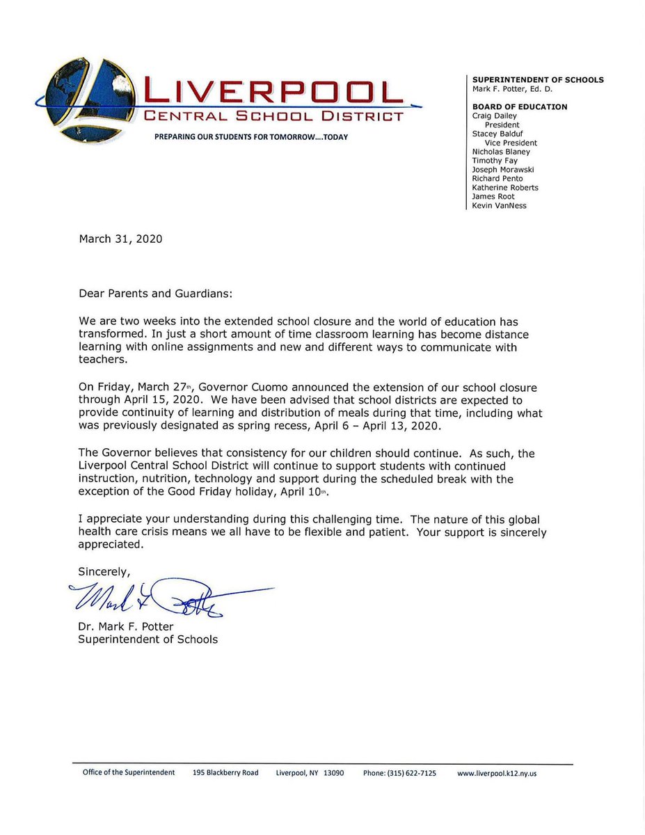 Update from Dr. Potter about continuing learning next week! We got this Warriors!💙🧡💙🧡