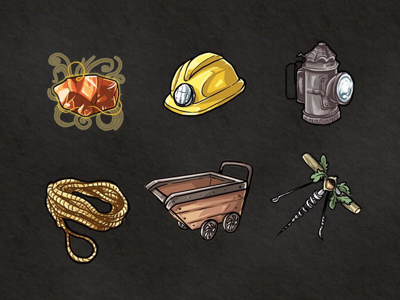 WestermannArts's tweet photo. Ready set, let’s go mining! ⛏ 💎 Today is a #throwback with some mining type illustrations I made for a game a while back. #videogameart #videogameicons #iconset #mining #miningtools #gameart #gameartist #videogameartist #illustrator #artist https://t.co/49ZU8hT7T8